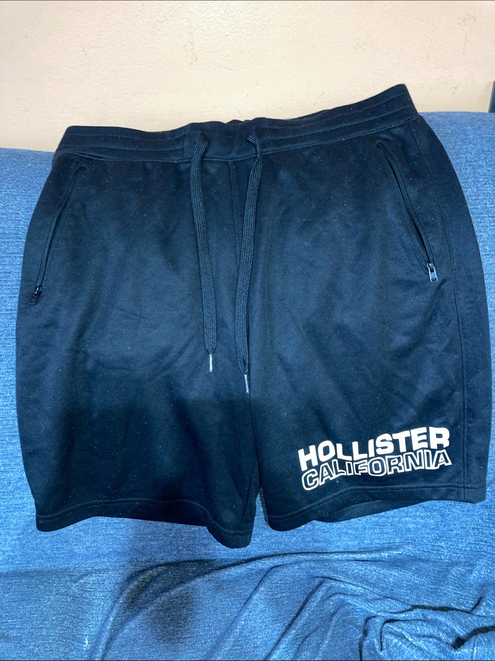 Hollister Black Logo Zippered Drawstring Sweat Shorts